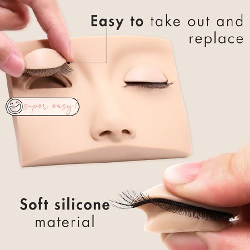 Double Layer Lash Mannequin Head with 2 Layers Replaced Eyelids Makeup for Training Head Removable Realistic Eyelids Eyelash Replaced Eyelids Soft-Touch Rubbe (1 +3 Pairs Replaced Eyelids)