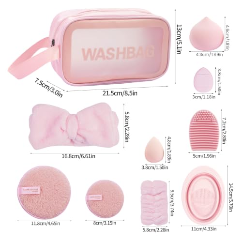 Pink Makeup Brush Set 54 Pcs with Organizer - Synthetic Face & Eye Tools for Women
