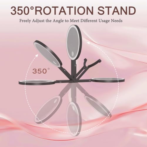 Travel Makeup Mirror with Lights & Foldable Stand - Black 1X/10X Magnification