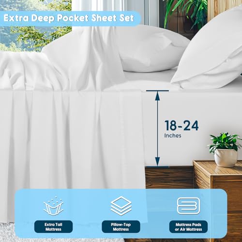 SONORO KATE 1000 Thread Count Egyptian Cotton King Bed Sheets White Extra Deep Pocket
