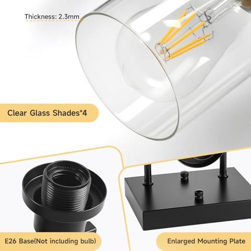 Black 4-Light Bathroom Vanity Light - Modern Matte Black Wall Sconce with Clear Glass Shades, Over Mirror, Bedroom & Living Room