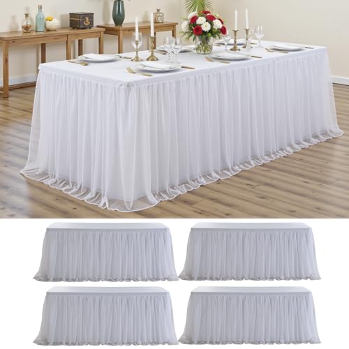 Party Village White 6ft Tulle Tablecloth 4-Pack for Weddings & Events