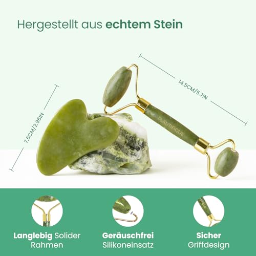 PLANTIFIQUE Jade Roller for Face and Gua Sha Facial Tools | Vitamin C Face Serum Anti Aging Massage with Peptides Collagen | Korean Skin Care Moisturizer