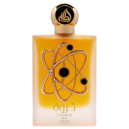 Lattafa Tharwah Gold Floral Unisex Eau de Parfum Spray 3.4oz – Sweet, Long-Lasting Fragrance