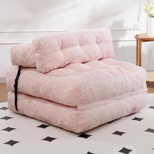 Corduroy Folding Sofa Bed Chair - Pink, Single Variation
