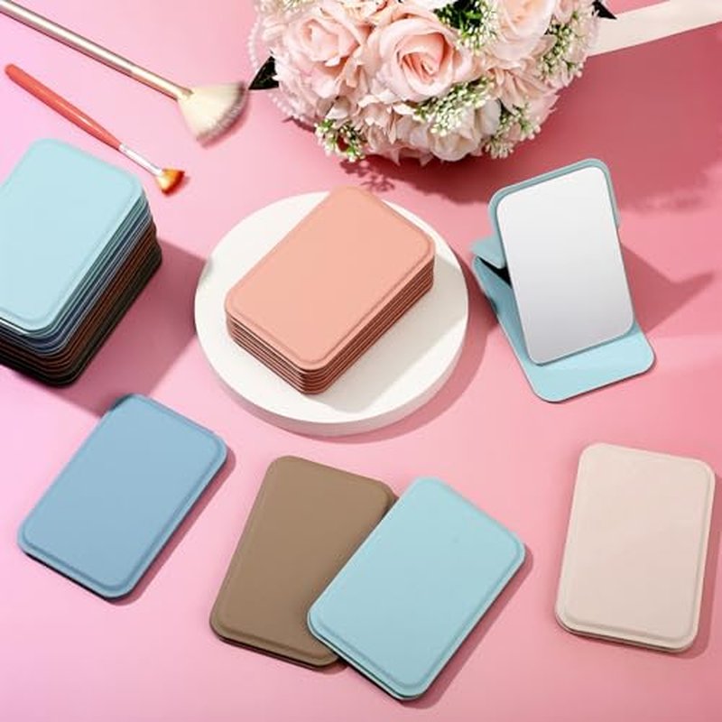 24 Pcs Compact Portable Mirror Bulk Handheld Folding Pocket Makeup Mirror 4.2'' Travel Ultrathin Mirrors for Camping Home Office Sleepover Party Women Mom Party Gift (Rectangle,Morandi)