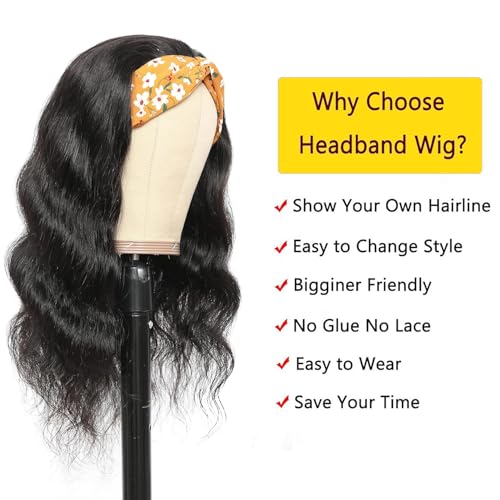 Miss Lee Headband Wig for Black Women 14 Inch Body Wave Human Hair Glueless