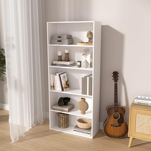 White 5-Tier Wooden Cube Book Shelf - 54 Inch Storage Organizer for Any Space