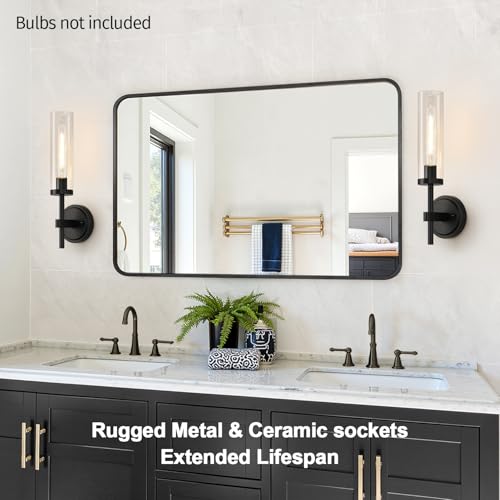 Matte Black & Clear Glass Wall Sconces Set of Two 15.5in Hardwired Bathroom & Living Room Lighting
