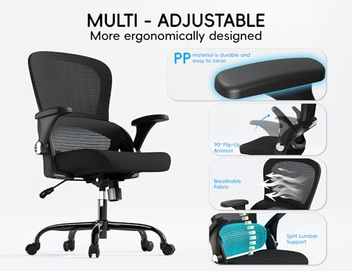 Ergonomic Office Chair Black - Adjustable Back Support for Adults - Pack of 1