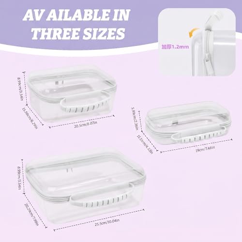 GigabitBest 3 Pack Deep Clear Hard Shell Zipper Cases with Handle (White) – L+M+S, TSA-Friendly