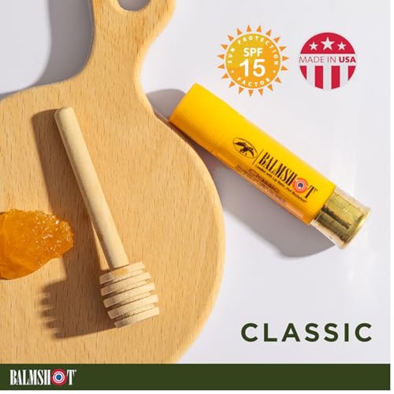 BALMSHOT Lip Balm (2-Pack) of Classic & Pure Pink Vanilla Mint - SPF 15, Beeswax Chapstick for Dry Chapped Lips, 20-Gauge Brass Shotgun Shell Tube, Long Lasting Lip Moisturizer, Made in USA