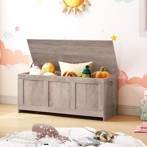 39.3-Inch Wooden Storage Bench with Lift Top - Retro Toy & Entryway Organizer, Greige Variation