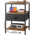 Nightstand with Charging Station L - Rustic Brown & Black, 15.7”D x 17.7”W x 27.7”H