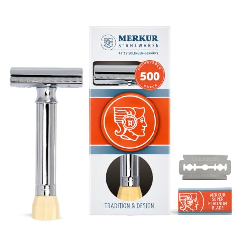 MERKUR Progress 500MK-500001 Adjustable Double Edge Safety Razor - German Craftsmanship, Plastic-Free Handle, Dial Control