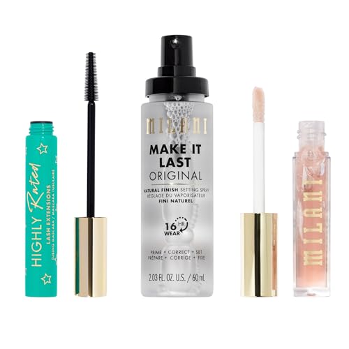 Milani Highly Rated Lash Extensions Tubing Mascara for Added Length and Lift + Keep It Full Maxxx Balmshell Lip Plumping Balm - Balmshell + Make It Last Original - Natural Finish Setting Spray 3-in-1