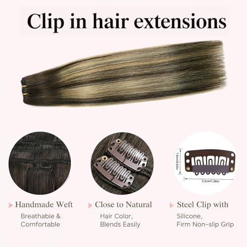 Ranyalulu 14 Inch Balayage Clip-In Hair Extensions 80g - Chocolate Brown to Caramel Blonde