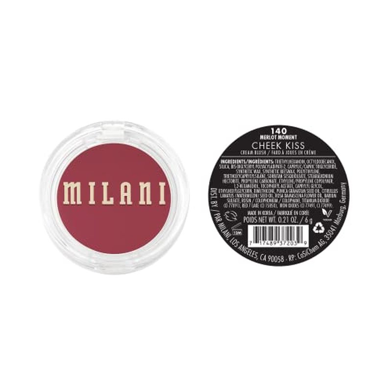 Milani Blush Makeup ? Cheek Kiss Cream Blush for Cheeks, Buildable Cream-to-Gel Blusher & Lip Tint, Dewy Natural Color, Hydrating - Merlot Moment
