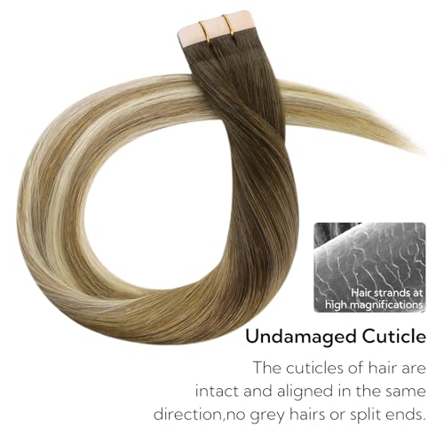 Hotbanana Hair Extensions Tape in Ombré Walnut to Ash Brown 18 Inch 10 pcs #3/8/613