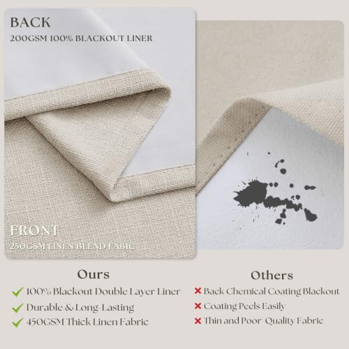 Natural Blackout Pinch Pleated Curtains 70W x 102L Dual Layer Block Sunlight