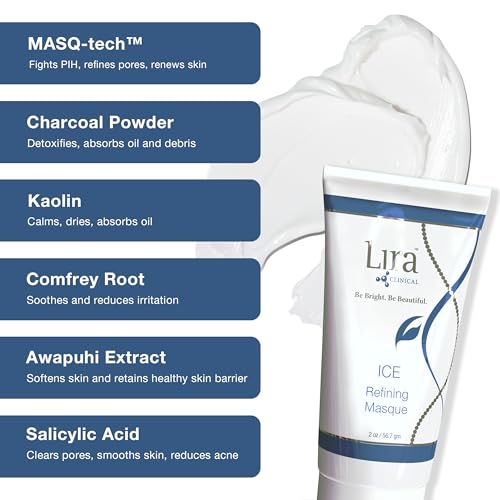 Lira Clinical ICE Refining Masque - Acne & Oil Control Kaolin Clay Mask with Niacinamide & Salicylic Acid - Calm Skin & Refine Pores with Collagen Peptides & Plant Stem Cells - 2 fl oz