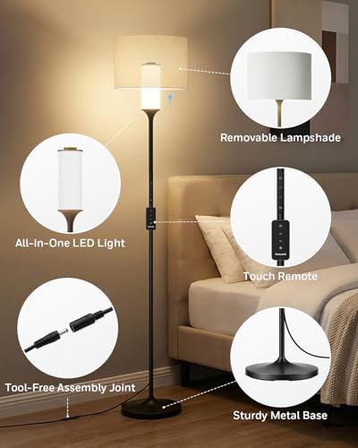 LED Floor Lamp Dimmable with Remote Control, Full Spectrum Eye-Caring Light