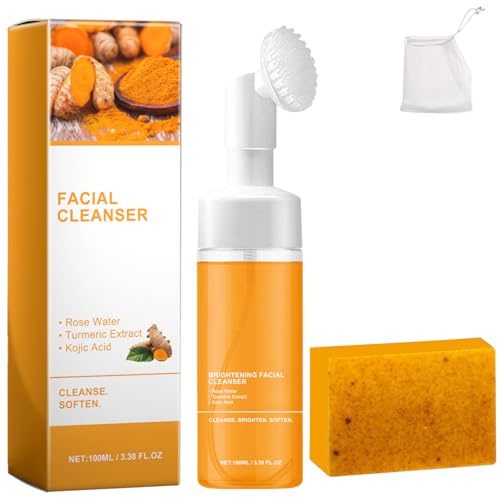 Turmeric Wash and Care Two Piece Set, Tuemeric Facial Cleanser & Turmeric Soap Combo, Turmeric Cleansing Mousse,For All Skin Types £¨1PCS Turmeric Wash+1PCS Turmeric Soap£©
