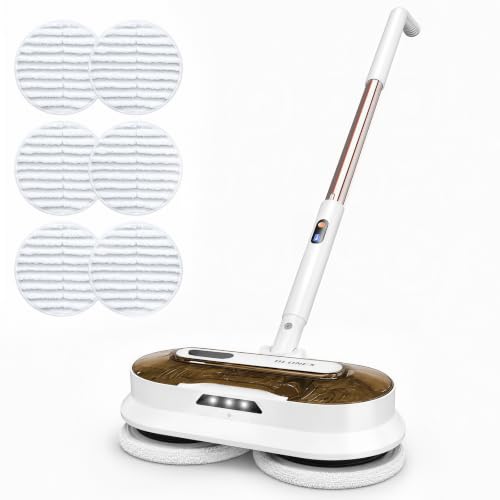 Cordless Electric Mop with Spray & Detachable Water Tank - White+Gold