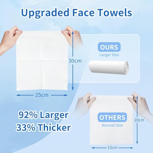 Disposable Face Towels XL Pack of 2 - Sensitive Skin, Makeup Remover, Lint-Free, 100 Count