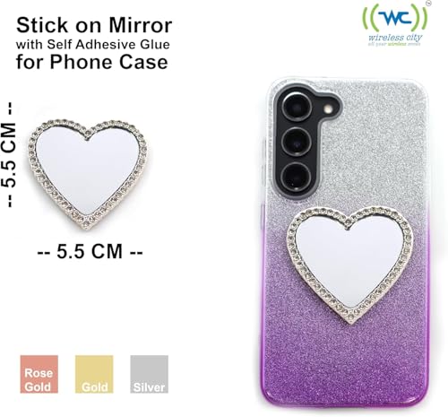 Heart-Shaped Phone Mirror Set 2 Pack - Silver & Gold Compact Bling Makeup Mirrors with Adhesive Backing