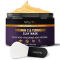 VALITIC Vitamin C & Turmeric Clay Mask - Dark Spot Corrector with Kojic Acid, Hyaluronic Acid & Retinol - Skin Care Routine for Minimizing Pores & Blackheads - with Applicator Brush - 50g