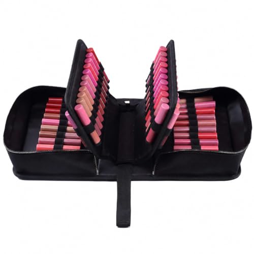 Lipstick Organizer Bag - Large Capacity Travel Makeup Case, 67 Slots, Black