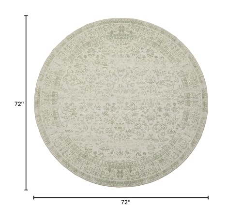 Sage Washable Area Rug 6x6 Vintage Floral Pattern for Living Room - Round 6' Sage Green