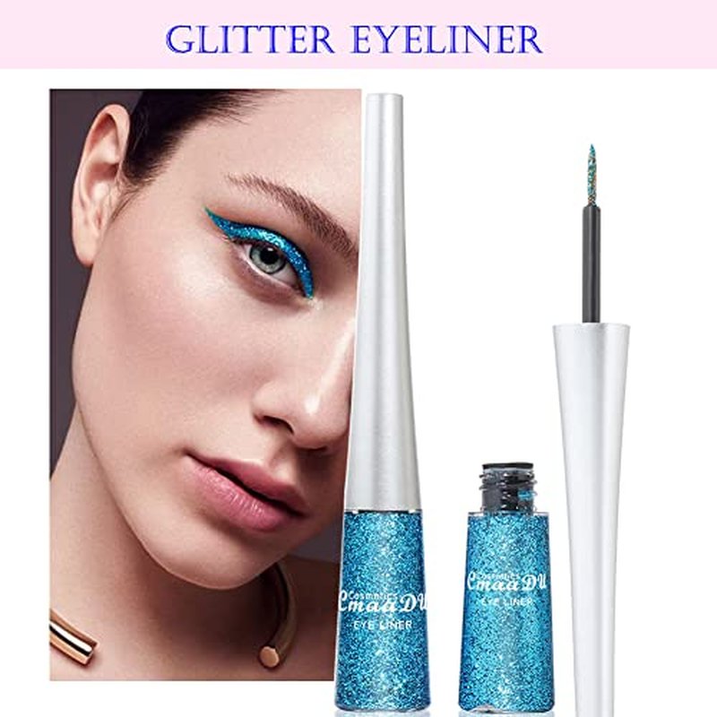 16 Colors Liquid Glitter Eyeliner Set, Metallic Shimmer Glitter Eyeshadow, Colorful Rainbow Eyeliner Long Lasting Waterproof Face Lips Art for Party Festival Makeup