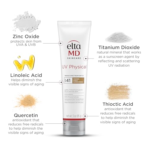 EltaMD UV Physical Tinted Sunscreen for Face, 100% Mineral Active Sunscreen