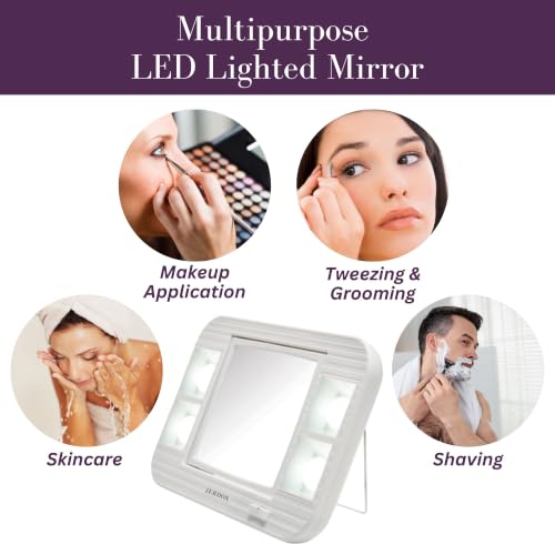 Lighted Makeup Mirror with 5X Magnification and Glare-Free LEDs - White