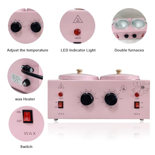 Pink Double Pots Wax Warmer for Hair Removal with Adjustable Temperature