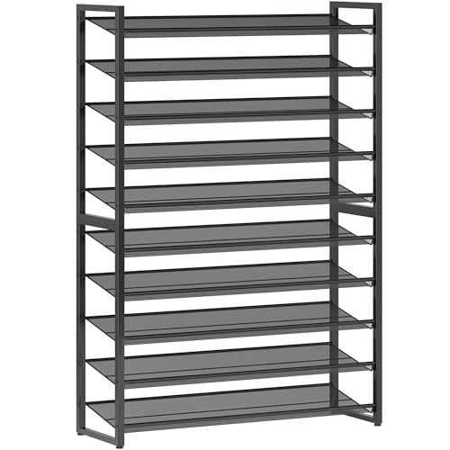 10 Tier Metal Shoe Rack - Black Shoe Organizer for Garage, Entryway, Closet