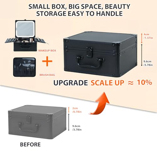 Makeup Organizer Box with Detachable Lighted Mirror, Travel Train Cosmetic Case, Adjustable Divider Storage Bag, Portable Artist Storage Suitcase with Magnetic LED Mirror (Rose Gold)