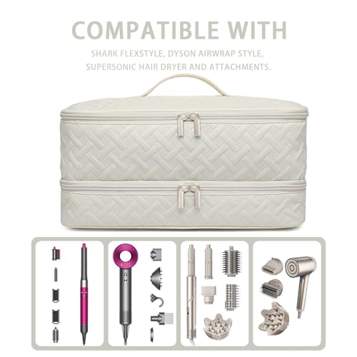 Beige Double-Layer Travel Storage Case for Revlon One-Step Hair Dryer & Hair Tools
