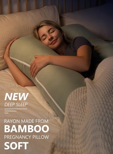 Meiz Sage Green 60-Inch U-Shaped Pregnancy Pillow for Comfortable Sleep