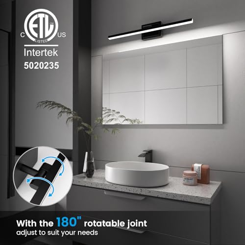 Black 24-Inch Dimmable Bathroom Vanity Light with Rotatable Head - 5 CCT LED Over Mirror
