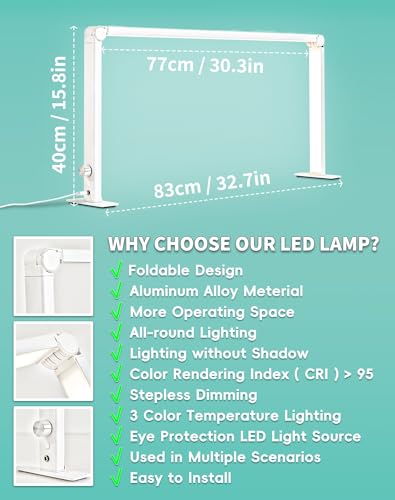 Foldable 48W LED Nail Desk Lamp - White, Dimmable, 3 Modes, 33in