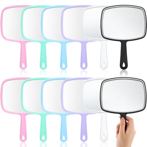 12-Piece Multicolor Handheld Mirrors with Handle - Portable Makeup & Inspection Mirrors