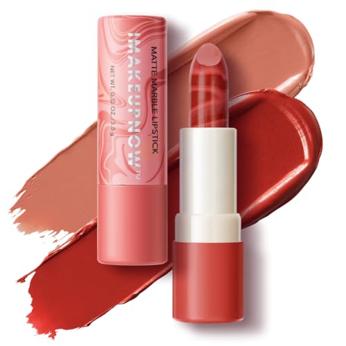 imakeupnow 2PCS Marbled Matte Lip Stick Makeup - Velvety Finish | Naked-lip Feel, Full Coverage, D003+D004