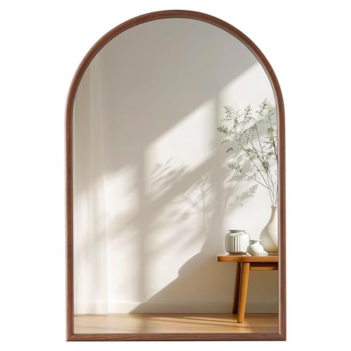 24x36 Arch Wall Mirror with Wood Grain Finish - Walnut Frame, Tempered Glass