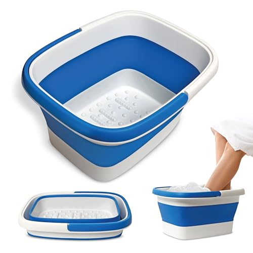 Mantello Collapsible Foot Bath Tub Blue Portable Foot Spa Pedicure Basin - Large & Foldable