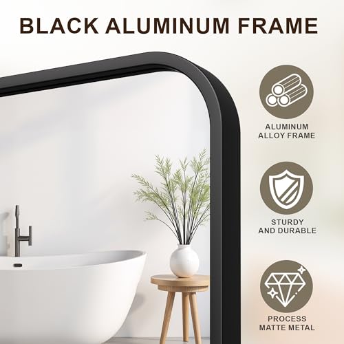 Black Bathroom Mirror Set - 30x20 Inch HD Tempered Wall Mirrors, 2 Pack with Rounded Corners