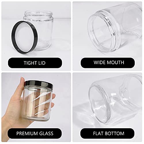 Cehomi 8 oz Clear Glass Jars with Black Plastic Lids - 15 Pack, Multiuse Storage