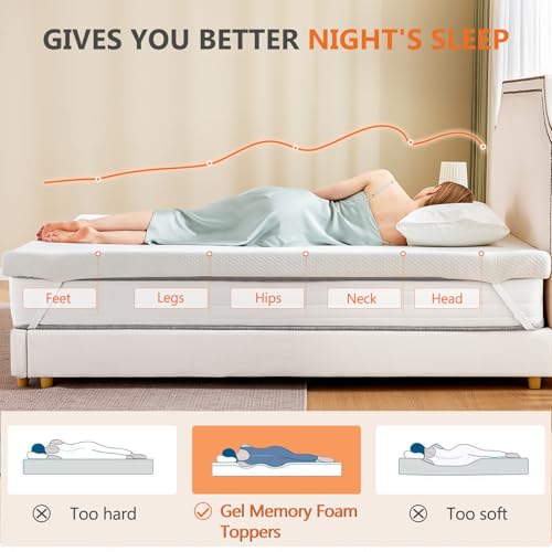 Sweetcrispy King Memory Foam Mattress Topper 2 Inch Gel Infused, White